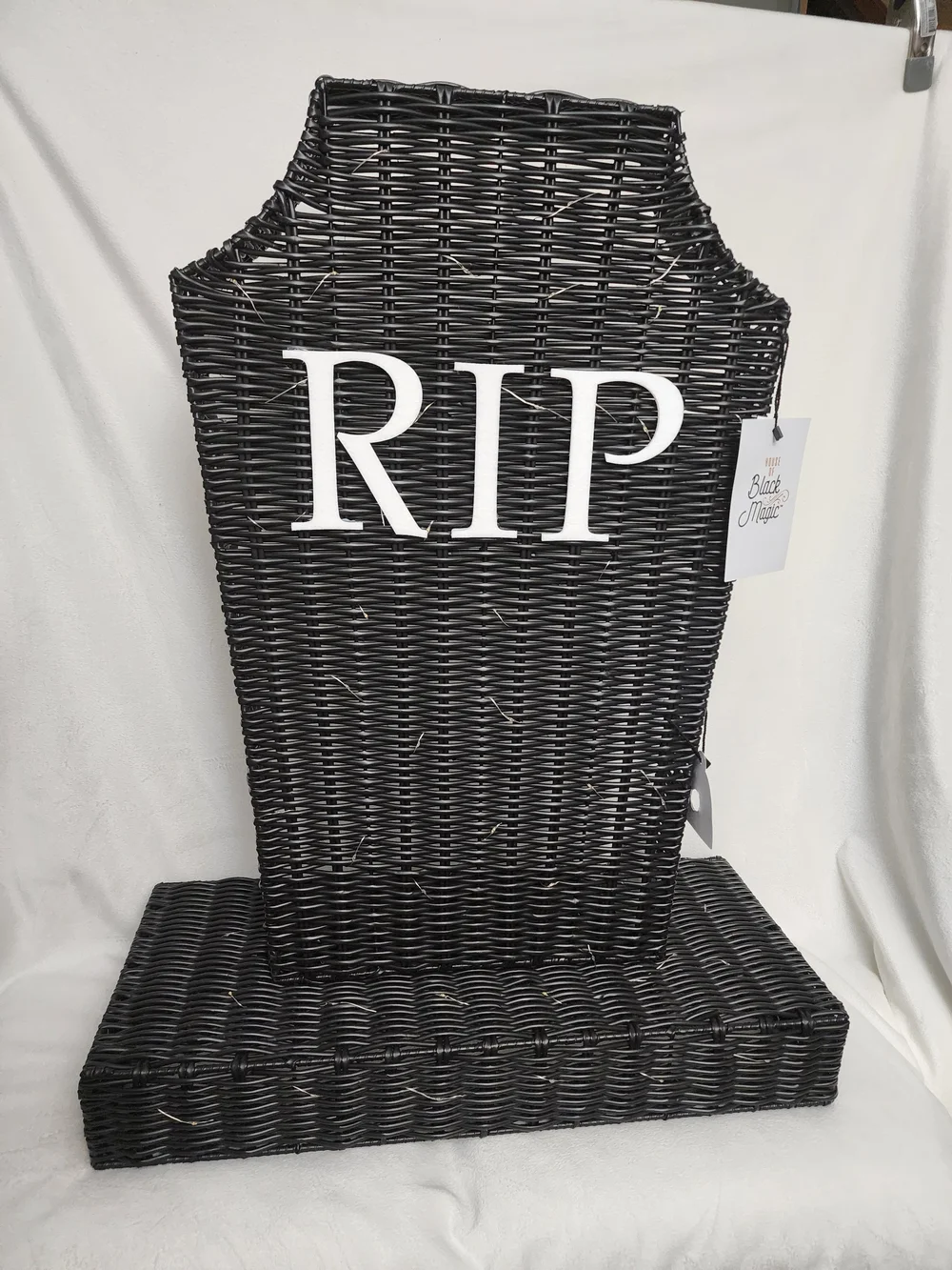 Black Wicker 'RIP' LIGHTUP Tombstone Accent